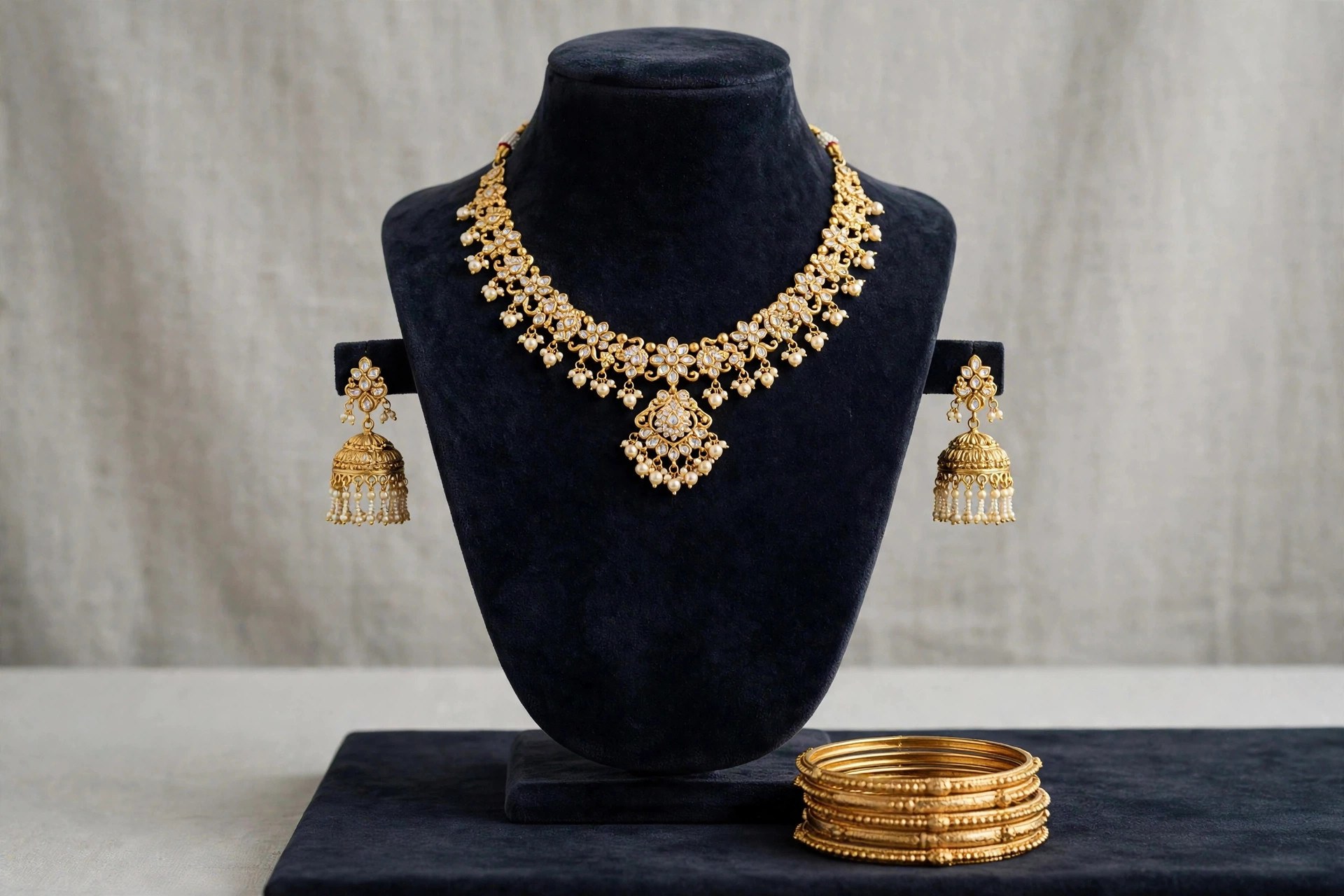 Same jewellery display with sparkling brilliant gold jewellery from Arihant Jewellers