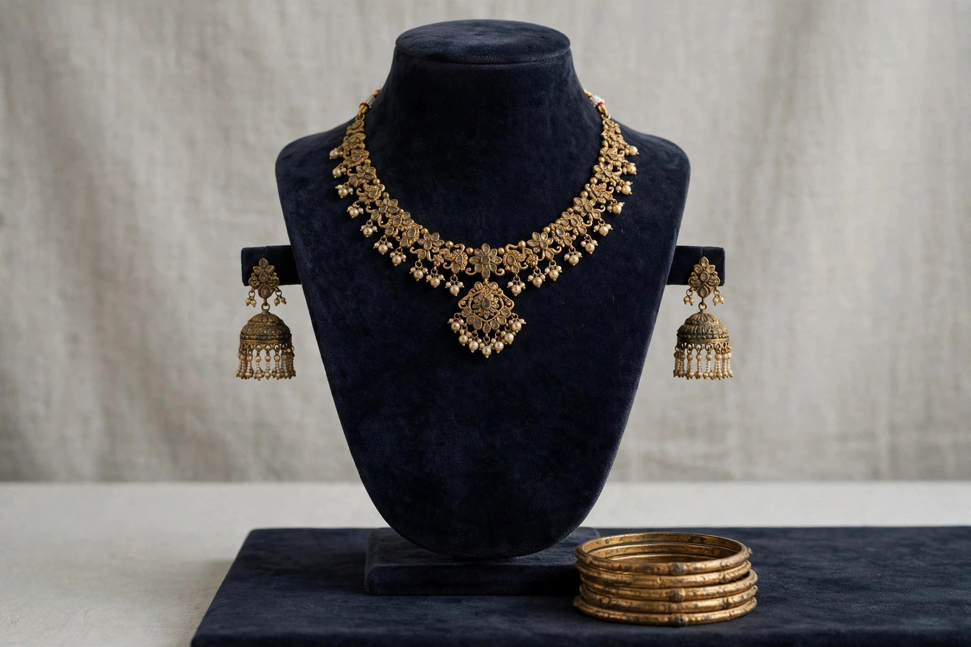 Same jewellery display with dull tarnished old gold jewellery